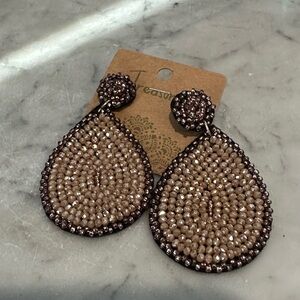 Elegant Brown Beaded Teardrop Earrings